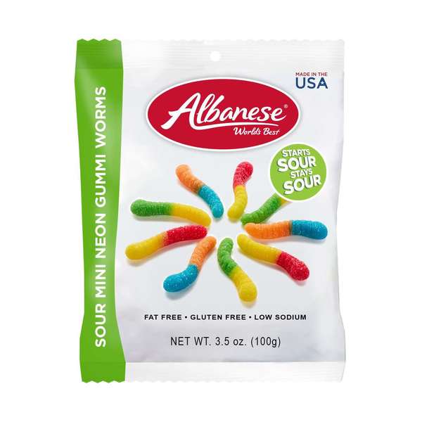 Albanese Worlds Best Albanese World's Best Sour Neon Mini Worms 3.5 oz. Bag, PK12 53453